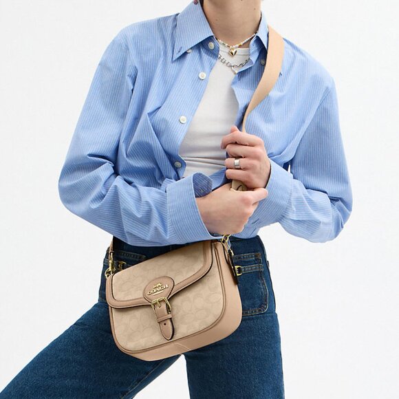 NTW COACH Amelia Saddle Bag With Signature Canvas - Picture 1 of 13